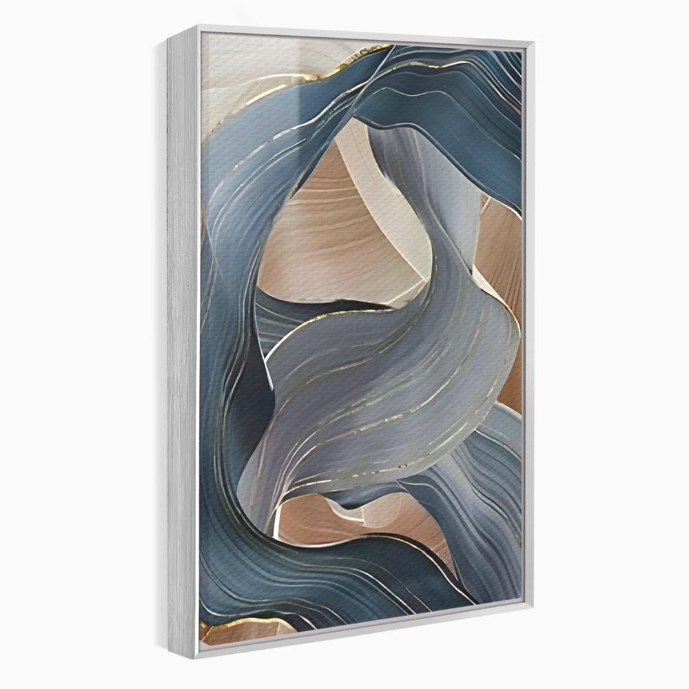 Tablou canvas cu pictura abstracta cu valuri ondulate, in rama de aluminiu argintiu